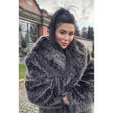 Premium Şal Yaka Mob Wife Suni Kürk Maxsi Kadın Kaban
