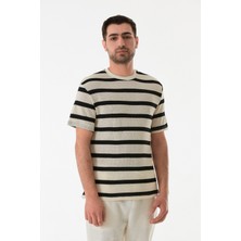 Çizgili Ajurlu Bisiklet Yaka Triko Tişört