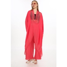 Italyan Ipek Detaylı Oversize Kap Bluz- Wes Pantolon Takım