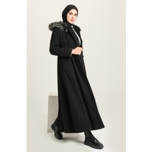 Sefa Merve Kapüşonlu Kaşe Kaban 712011-01 Siyah