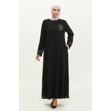 Sefa Merve Büyük Beden Nakışlı Dantel Detaylı Ferace 5065-01 Siyah