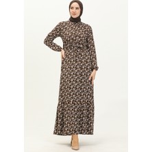 Sefa Merve Çiçek Desenli Elbise 4066-10 Siyah Sarı