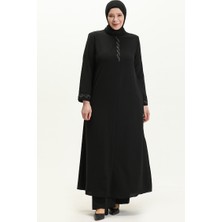 Sefa Merve Büyük Beden Taş Baskılı Ferace 5052-01 Siyah