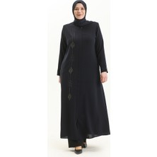 Sefa Merve Büyük Beden Taş Baskılı Ferace 5048-02 Lacivert