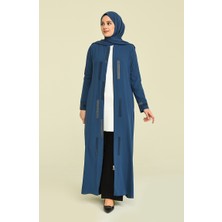 Sefa Merve Büyük Beden Taşlı Ferace 5044-01 Indigo