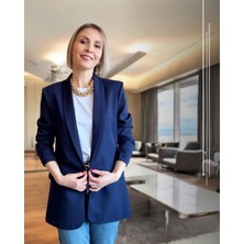 Lacivert Kolu Büzgülü Premium Ceket