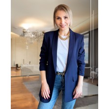 Lacivert Kolu Büzgülü Premium Ceket