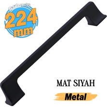 Badem10 Gediz Metal Mat Siyah Kulp 224 mm 22.4 cm Mobilya Çekmece Mutfak Dolabı Dolap Kapak Kulpu