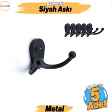 Badem10 Kanca 5 Adet Askı Siyah Dolap Askılık Askılığı Duvar Vestiyer Banyo Mutfak Elbise Kıyafet Askısı