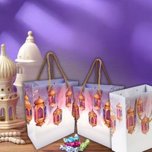 Roco Paper Co. Ramazan Kandil Temalı Hediye Çantası, Ipli Karton Çanta, Iftar Ikram Çantası, 20 x 25 x 12  cm , 6 Adet