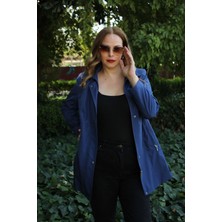 1616 Fermuarlı Cep Detaylı Kapuşonlu Bondit Ceket