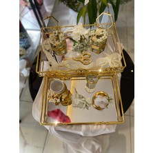Zb Flowers Söz Tepsisi Gold Cam Tepsi Nişan Tepsisi Damat Kahvesi