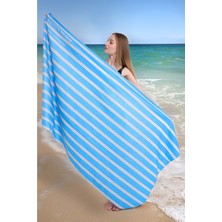 Vevien Home Çizgili Dijital Baskılı 100 x 180  cm  Plaj Havlusu (Plaj Çantası+Bone Hediyeli) Mavi