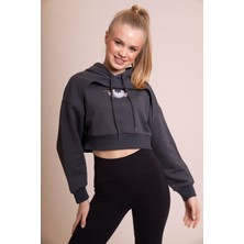 Afloow Muse Kadın Gri Koala Baskılı Crop Sweatshirt - Oversize, Kapüşonlu, Rahat ve Şık