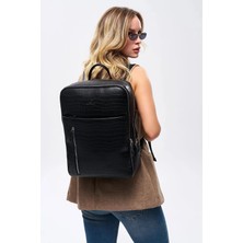 Deridense Organizer Laptop Premium Vegan Deri Sırt Laptop Çantası Unisex Crazy Kroko