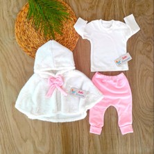 Bebe Kervanı Kız Bebek %100 Pamuklu Pembe Kadife Kumaş Pelerinli Takım BBK5568