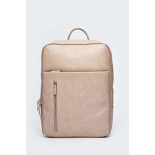 Deridense Organizer Laptop Premium Vegan Deri Sırt Laptop Çantası Unisex Bej