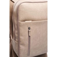 Deridense Organizer Laptop Premium Vegan Deri Sırt Laptop Çantası Unisex Bej