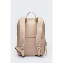 Deridense Organizer Laptop Premium Vegan Deri Sırt Laptop Çantası Unisex Bej