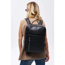 Deridense Organizer Laptop Premium Vegan Deri Sırt Laptop Çantası Unisex Siyah