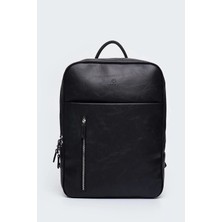 Deridense Organizer Laptop Premium Vegan Deri Sırt Laptop Çantası Unisex Siyah