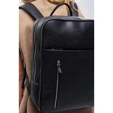 Deridense Organizer Laptop Premium Vegan Deri Sırt Laptop Çantası Unisex Siyah