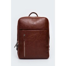 Deridense Organizer Laptop Premium Vegan Deri Sırt Laptop Çantası Unisex Taba