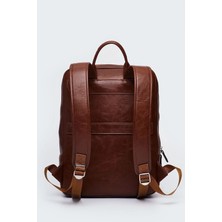 Deridense Organizer Laptop Premium Vegan Deri Sırt Laptop Çantası Unisex Taba