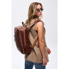 Deridense Organizer Laptop Premium Vegan Deri Sırt Laptop Çantası Unisex Taba