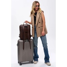 Deridense Organizer Laptop Premium Vegan Deri Sırt Laptop Çantası Unisex Kahverengi