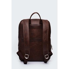 Deridense Organizer Laptop Premium Vegan Deri Sırt Laptop Çantası Unisex Kahverengi