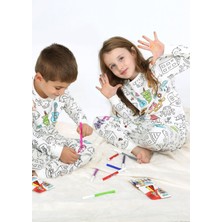Uzun Kollu Kalem Hediye Boyanabilir Erkek  Kız  Çocuk Pijama Takımı Yıkama Sonrası Leke Bırakmaz