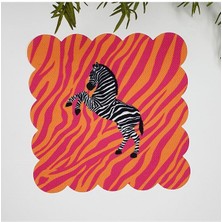 Pembe Turuncu Zemin Zebra Tasarımlı Kumaş Kokteyl Peçetesi 1 Adet