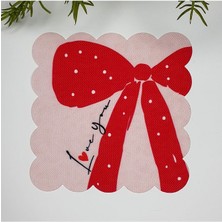 Pembe Kurdele Love You Tasarımlı Romantik Lazer Kesim Kumaş Kokteyl Peçetesi 1 Adet