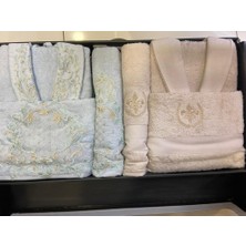 Lucca Bambu Dantelli Nakışlı Aile Bornoz Seti Mint/bej