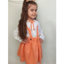 Merra Kids Muslin Pamuklu Gold Dugmeli Askili Etekli Takim Turuncu