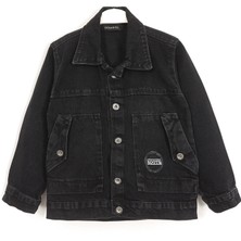 DobaKids Gömlek Yaka Cep Detaylı Erkek Çocuk Denim Mont Siyah 001-0002008