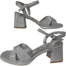 Erbay Shoes Kadın Kare Burun Platform Sandalet Gümüş Simli Çapraz Bantlı Ayakkabı ERBAYYY210