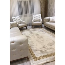 Aatoliarugs Marsilya Krem Halı Gold Kenar Çerçeveli Ince Halı Yumuşak Modern Sade Salon Halısı Bodürlü Halı