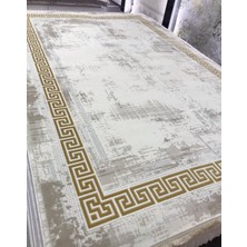 Aatoliarugs Marsilya Krem Halı Gold Kenar Çerçeveli Ince Halı Yumuşak Modern Sade Salon Halısı Bodürlü Halı