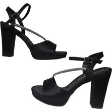 Erbay Shoes Kadın Platform Siyah Taşlı Saten Tek Bantlı Sandalet Ayakkabı ERBAY65467