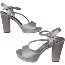 Erbay Shoes Kadın Platform Siyah Taşlı Saten Tek Bantlı Sandalet Ayakkabı ERBAY65467