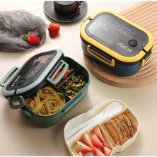 Hediye Ofisi 2 Katlı Taşınabilir Yemek Kabı Lunch Box Diyet Beslenme Kutusu Saklama Kabı Çatal Kaşıklı Sefer Tası