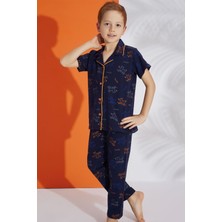 Gri Mor Tekstil Pamuklu Erkek Çocuk Gömlek Yaka Pijama Takımı