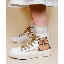 Lias Shoes Capyy Bere Baskılı Beyaz Keten Çocuk Spor Ayakkabı Sneaker