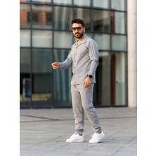 Man Forces Erkek Takım, Pamuklu Jogger Pantolon ve Gömlek, Şık ve Konforlu Mevsimlik,alt Üst Takım,gri Takım