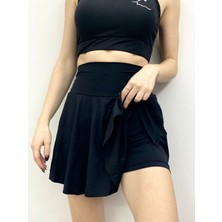 Siyah Yüksek Bel Şortlu Etek Plaj & Spor Şort Etek
