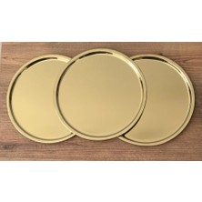 Maglor 3 Adet Gold Paslanmaz Çelik 21 cm Yuvarlak Çay Kahve Pasta Servis Tepsisi Dekoratif Sunum Tepsisi