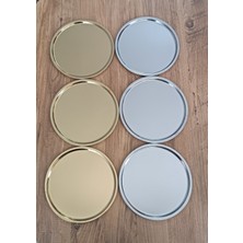 Maglor 3'lü Gold + 3'lü Gümüş Paslanmaz Çelik Yuvarlak Çay Kahve Pasta Servis Tepsisi