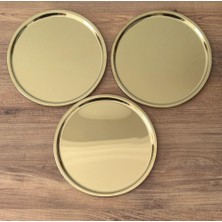 Maglor 3'lü Gold + 3'lü Gümüş Paslanmaz Çelik Yuvarlak Çay Kahve Pasta Servis Tepsisi